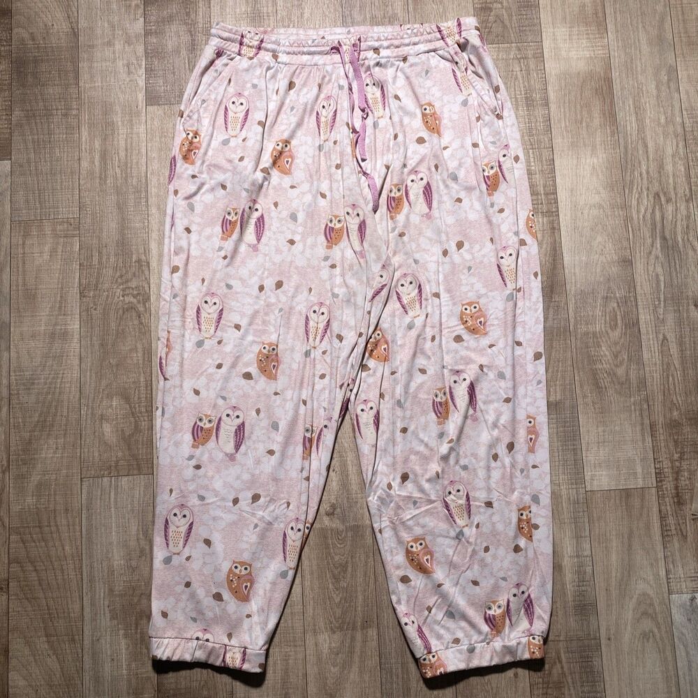 Echo Sleepwear Pajama Size L Lounge Pants Jersey Knit Pink Owls Relax